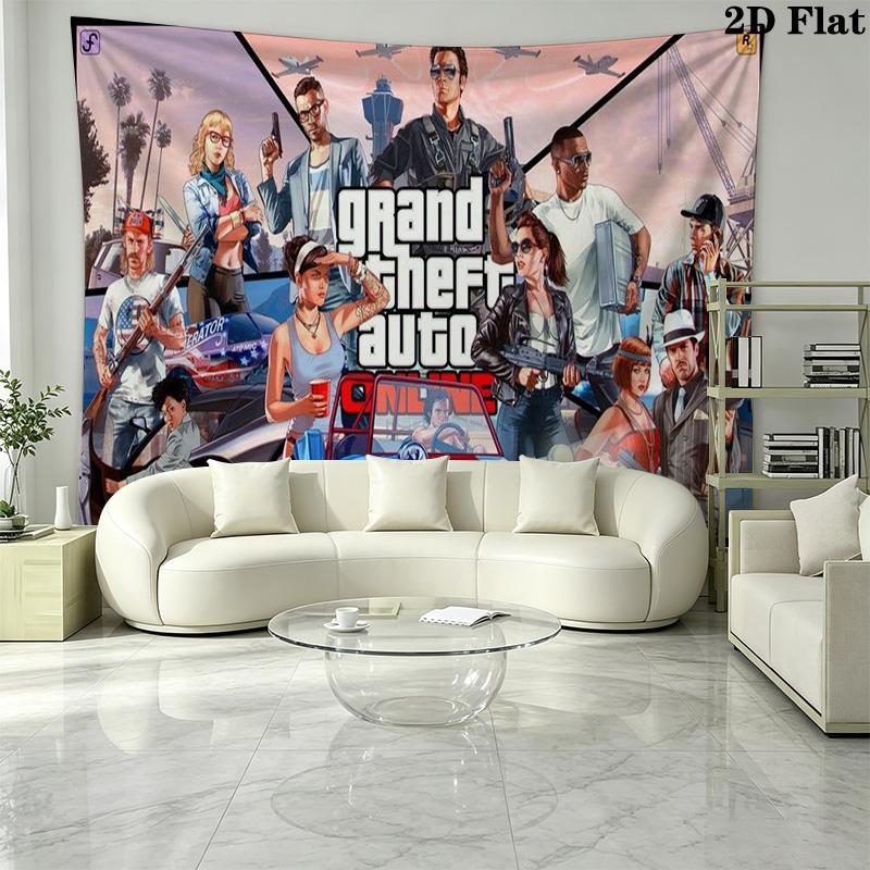 GTA Game Wall Tapestry Aesthetic Wall Hanging Printed Fabric Blanket Decorative Tapestries for Bedroom Living Room Home Decor