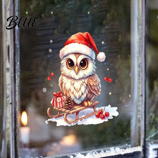 Christmas Window Clings Owl Static Cling Decal Waterproof PVC Decorative Sticker Easy Winter Holiday Scene Stickers Apply Sticker for Home Store And