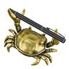 Vintage Brass Miniatures Crab Ornament Animal Pen Holder Desktop Decoration Craft Collections Brass Weightlifting Crab Pen Stand