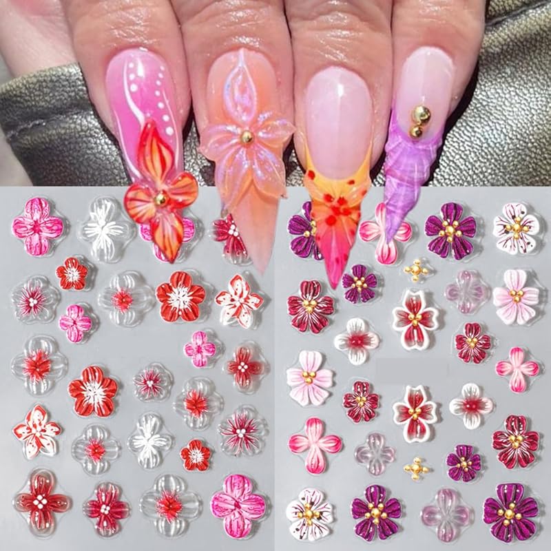 Flower Nail Stickers 5D Embossed Rose Flower Nail Decals 1PCS Gold Rose Sticker for Nails Self-Adhesive Spring Summer Floral Nails Stickers Nail Art W6