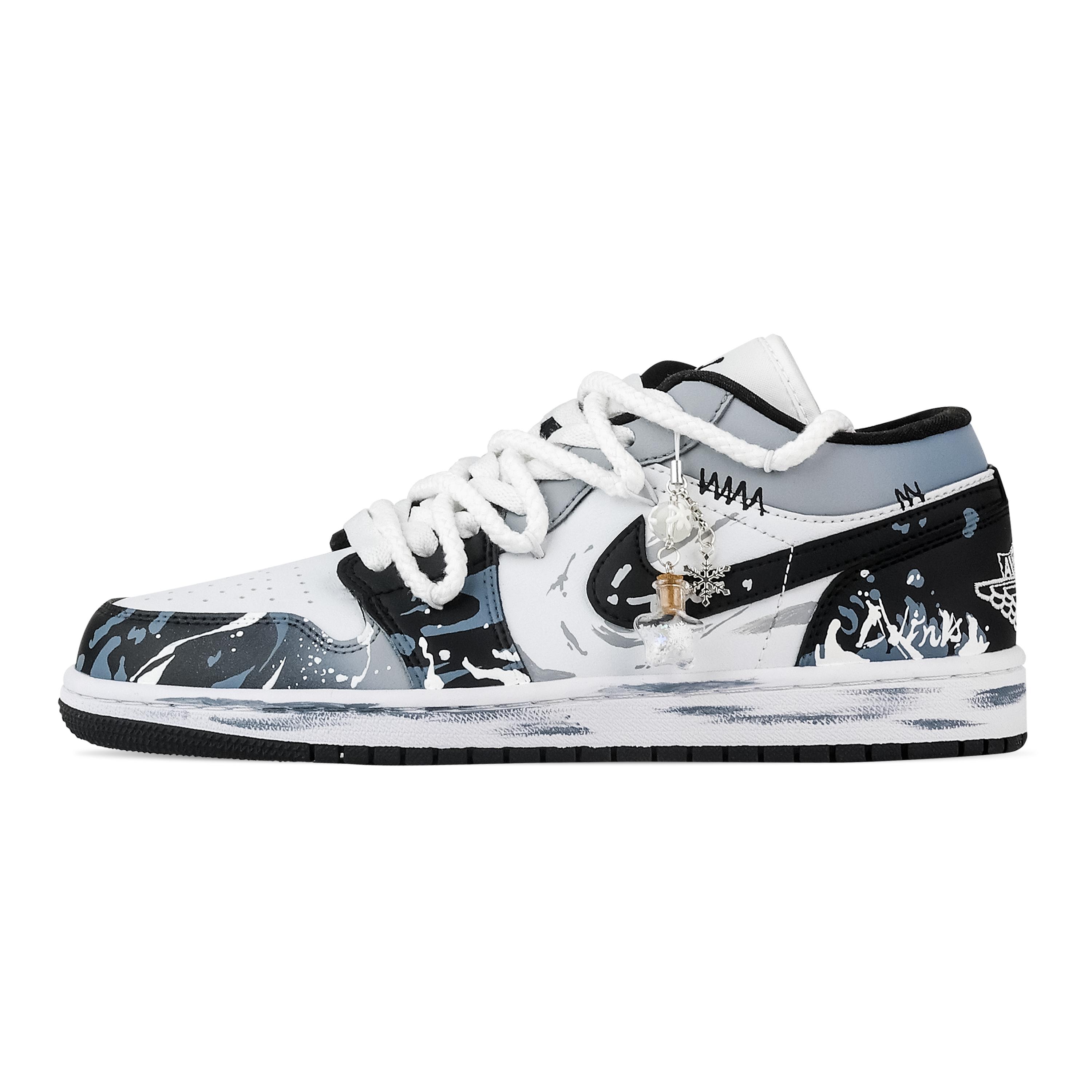 

Jordan Air Jordan 1 River Ink Self Ignition Low top Vintage Basketball Shoes Unisex Black White Blue DC0774-101(Team773-) 42.5