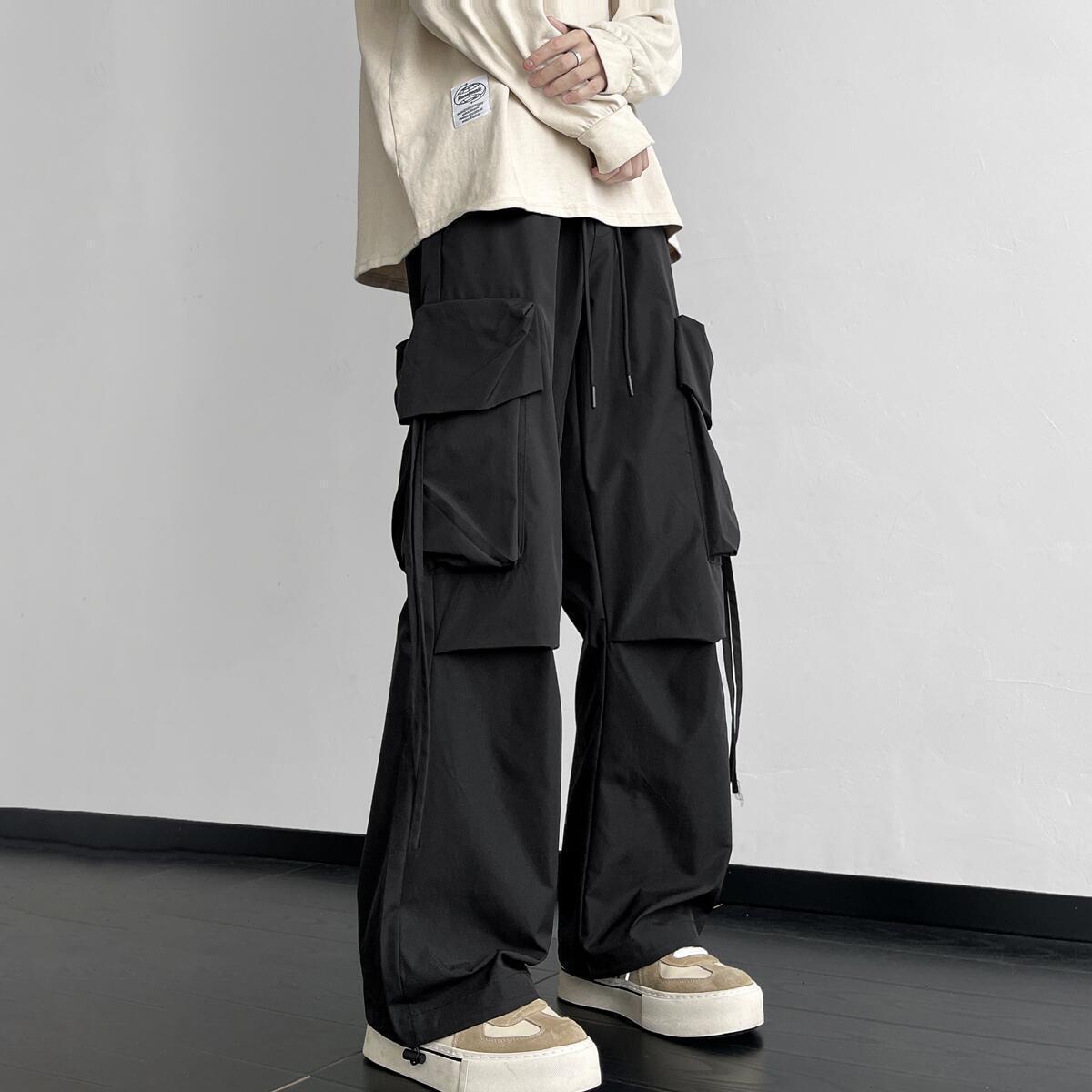 

Мужские повседневные мешковатые брюки-карго Y2K с завязками в стиле Харадзюку, брюки с лентой, спортивные штаны, уличная одежда, спортивные брюки для мужчин 2XL чёрный