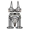 Toucheart 3PC Embroidery Lace Floral Sexy Embroidery Underwear Panty Slim Backless Spaghetti Strap Sexy Hollow Out Underwear Set