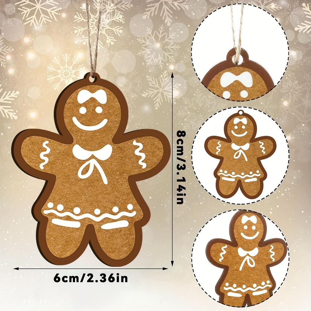 12/24pcs Christmas Tree Pendants Kraft Paper Gingerbread Man Snowflake Elk Shape Hanging Ornaments Xmas Party Gift Tags Label