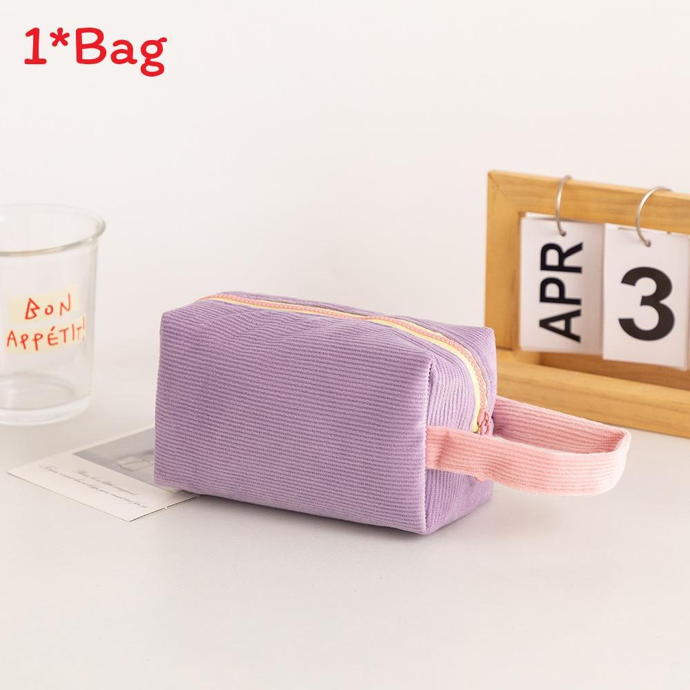 Large Capacity Corduroy Travel Makeup Pouch With Color Block Design For Daily Makeup фиолетовый
