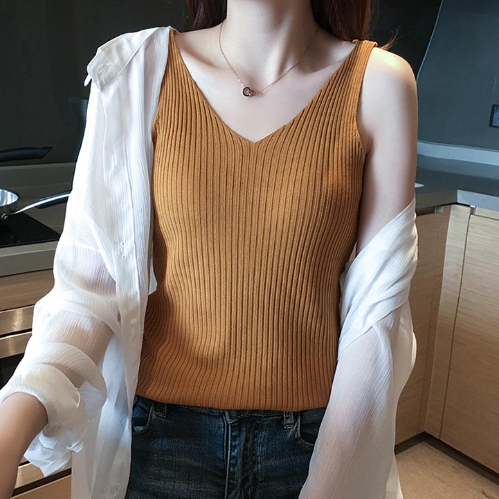 Summer V-neck Vest Fashion Casual Solid Sleeveless Slim Tops Women's Clothing