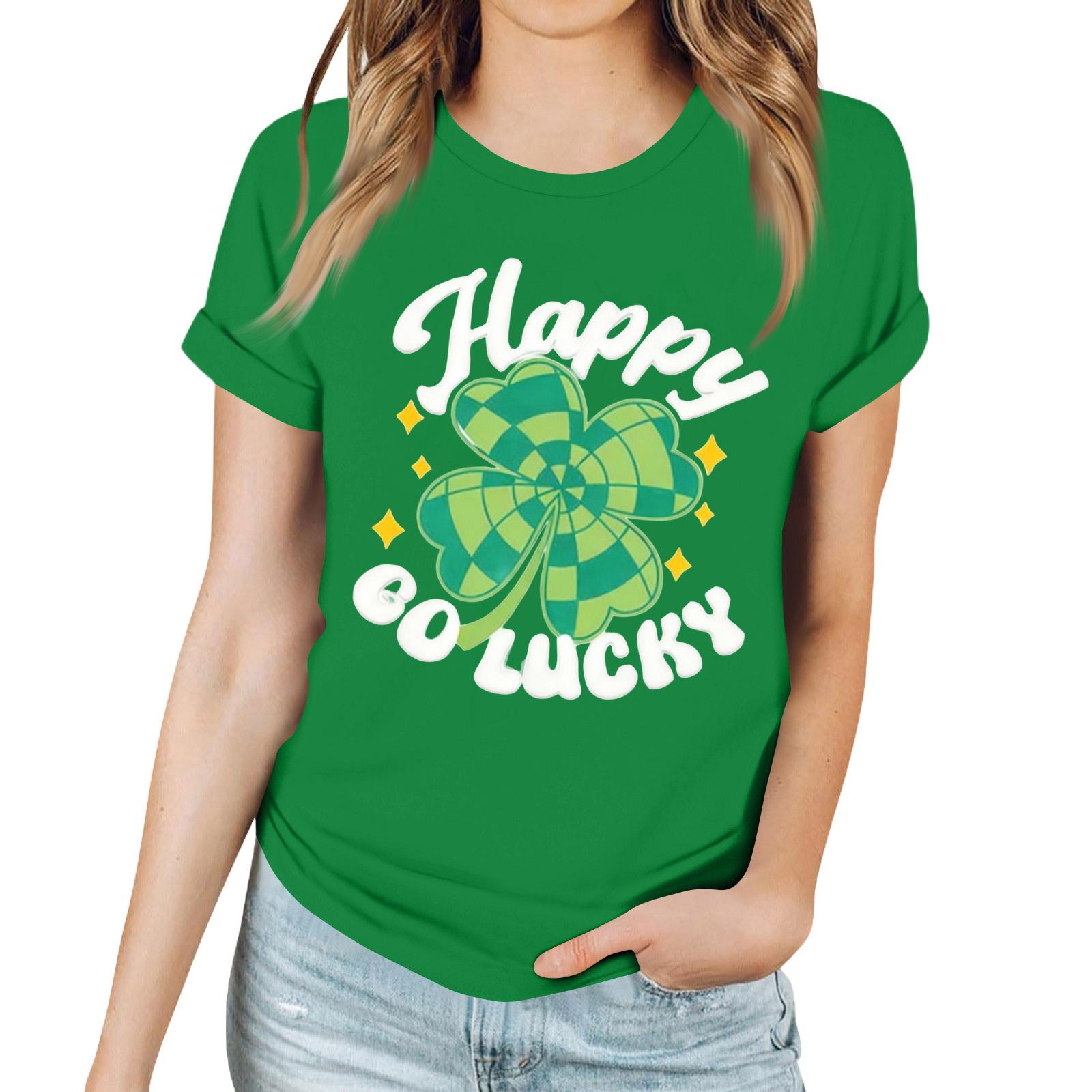 

Women s Casual Saint Patrick Print T-Shirt Round Neck Pullover Short Sleeve Top XXL