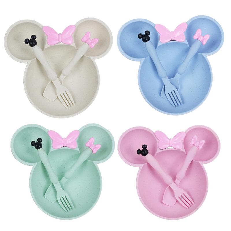 3 pezzi/set set di stoviglie per bambini in paglia di grano, piatti per bambini, piatti per bambini, piatti per bambini, piatti per bambini, cucchiai, forchette