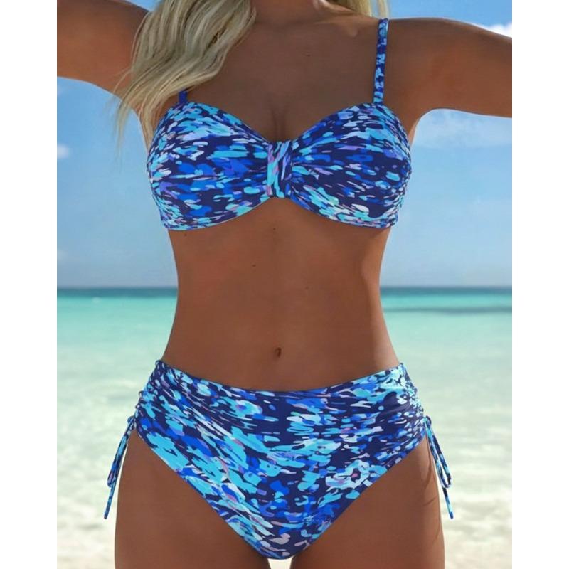 European and American Triangle Color Printing New Bikini Sexy Women's Split Swimsuit Bikini