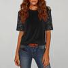 Women's Fashion Casual Round Neck Short Sleeve Patchwork Sequined Top