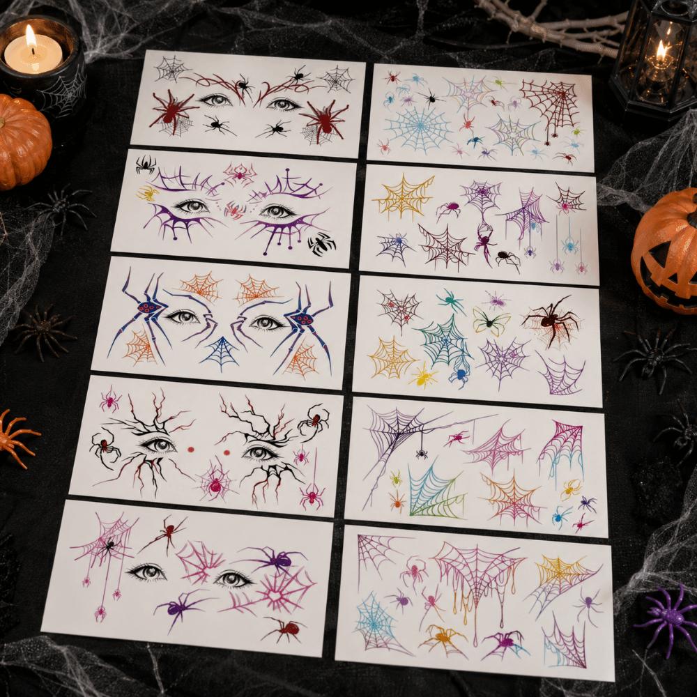 10 Pcs Waterproof Halloween Spider Tattoo Colored Body Tattoo Stickers Party Supplies