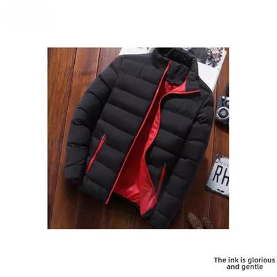 Men's Winter Cotton Jacket: Youth, Stand Collar, Contrast Color, Thickened