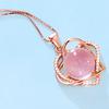 Intertwined Double Heart Shape Pink Crystal & Cat's Eye Heart Pendant