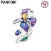 PANPOKI Prata 925 Flor de Íris Azul Roxa Contas Pingentes Pulseira Charme Joias Festa DIY Tendência Presentes