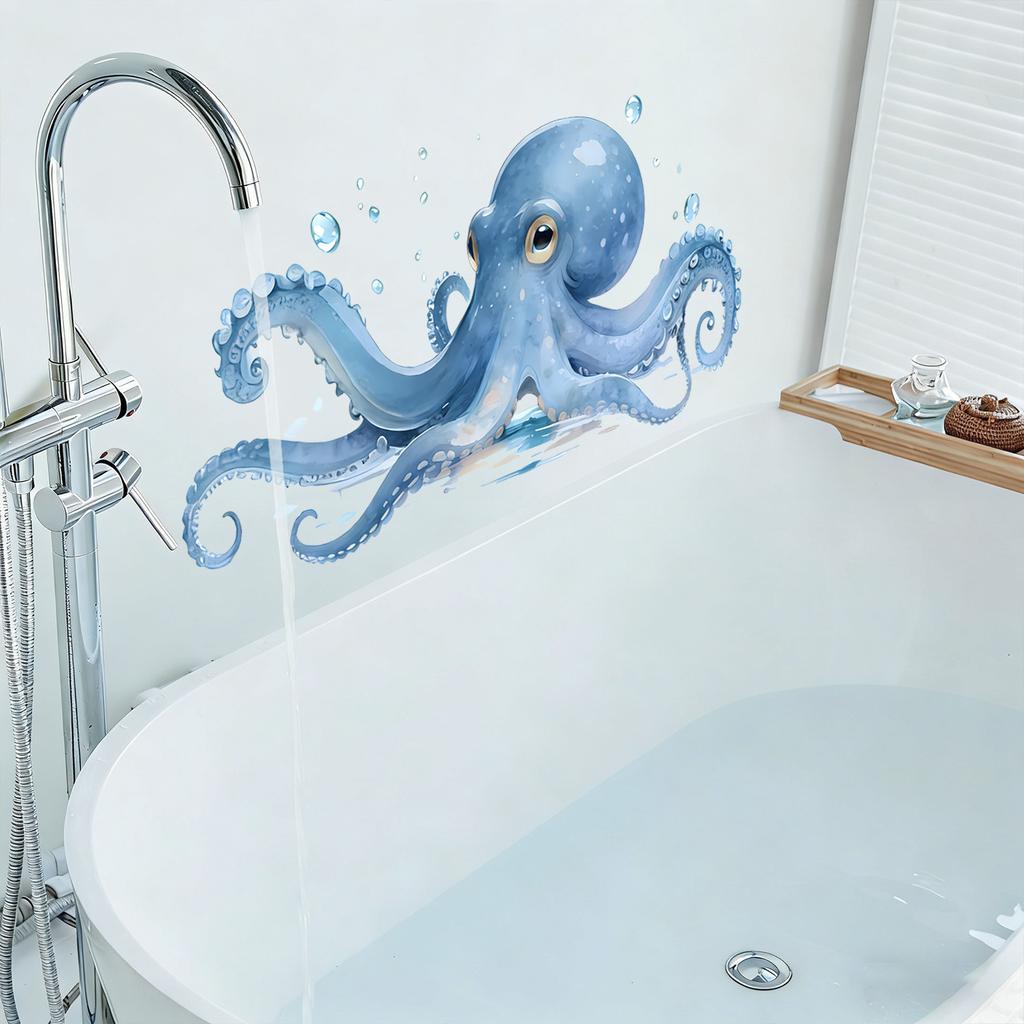 Kreative Blaue Oktopus Blasen Statische Klebefolie für Badezimmer Toilette Wanddekor