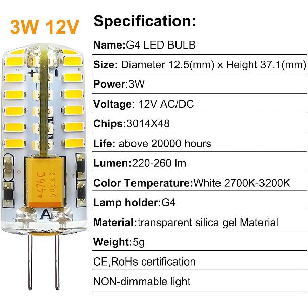 12pcs G4 LED Bulbs 3W AC/DC12V JC Bi-Pin Base Light Bulbs Equivalent To 20W-30W T3 Halogen Bulb Replacement Landscape Light Bulbs,CRI 85,Warm White