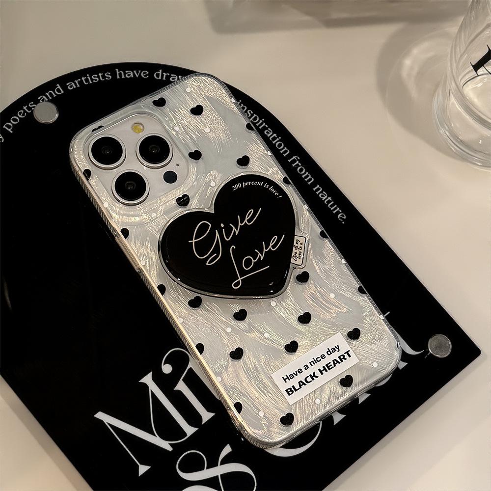 Black Heart Stand Phone Case for Phone 11/12/13/14/15