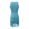 Women's Deep V Neck Sleeveless Fringe Tassel Mini Dress Western Cowgirl Slim Fit Button Down Bodycon Club Party Dress for Women