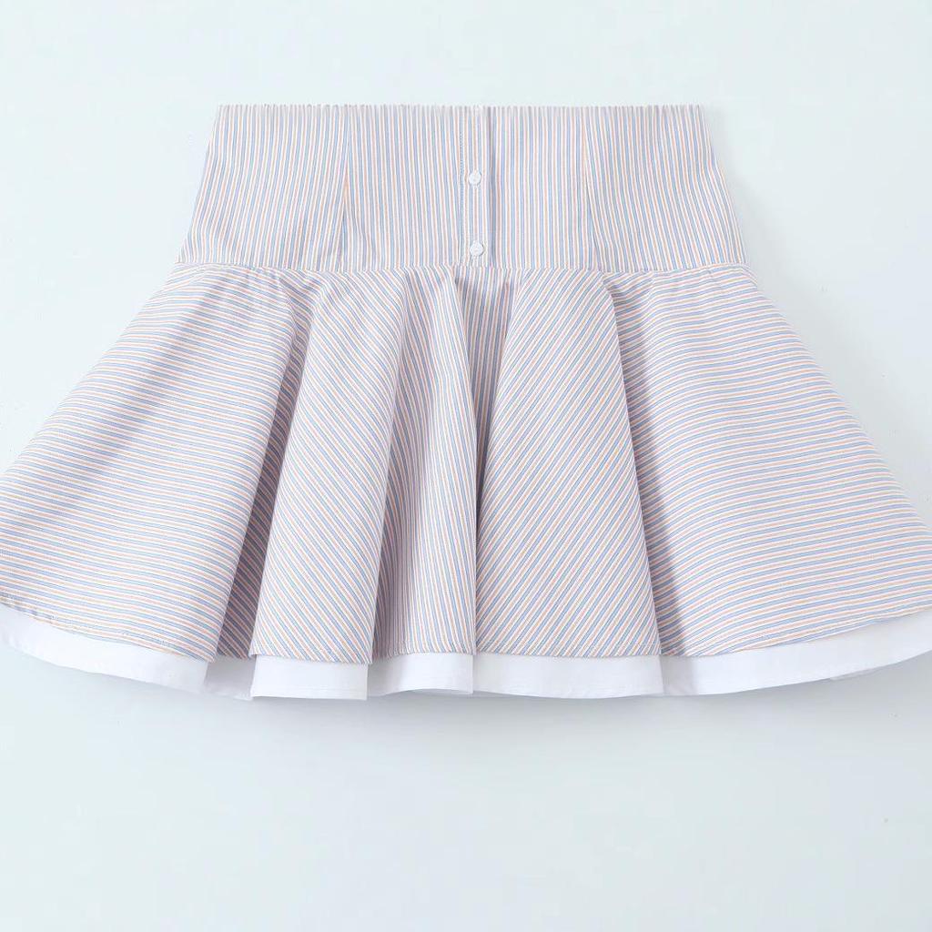 2025 Spring Blue Striped Sling Dress - Women's European & American Style