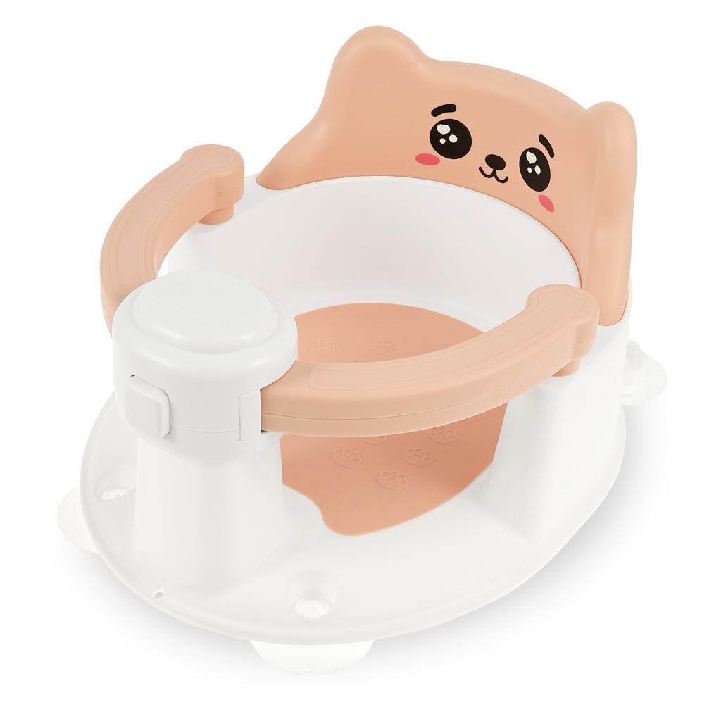 Baby Bath Seat Newborn Shower Bathtub Stand with Foldable Armrest Non-Slip Cute Cartoon Toddler Bath Chair Support