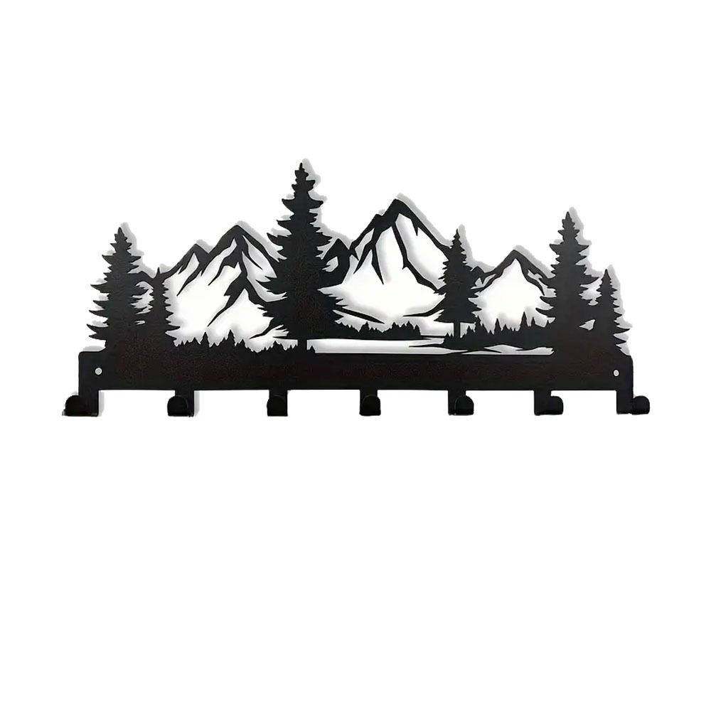 Charming Forest Design Key Storage Rack Wall-mounted Black Entry Wall Key Hook Metal Wall Hanging Rack For Storing Keys