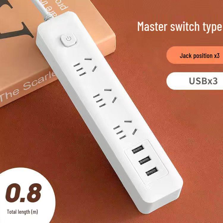 Office USB Power Strip with Multifunctional Sockets and Separate Controls, Long Cord