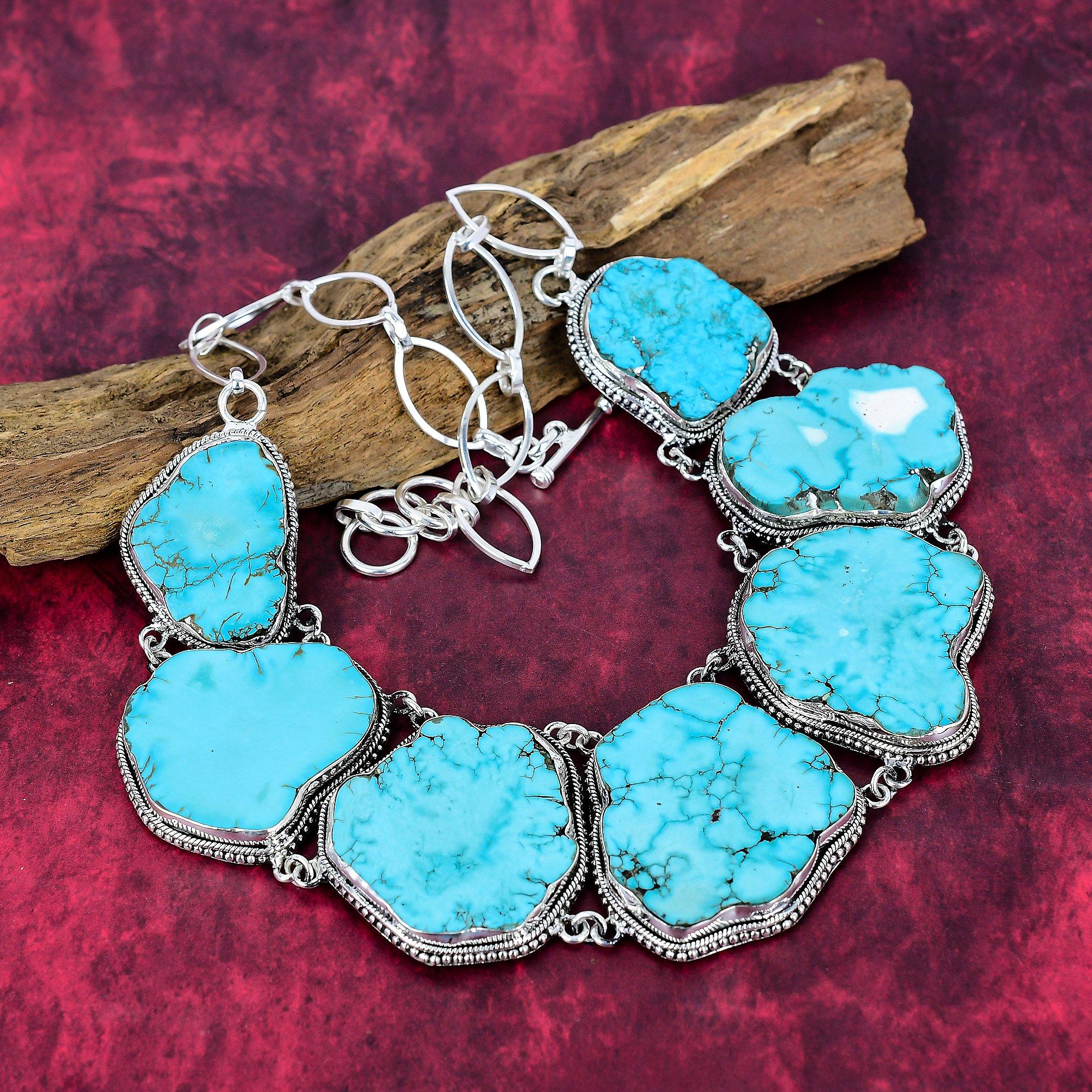 

Ожерелье из бирюзы, Ювелирные изделия из драгоценных камней, Ожерелье из стерлингового серебра 925 пробы, Регулируемое ожерелье-цепочка ручной работы, Подарок на день рождения Adjustable With 18 Inches синий