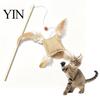 Natural Linen Hunting Toy Cat Wand with Bag, Interactive Bell, Handheld Interaction Stick Wooden Handle Feather for Indoor Cats Scratching Chasing