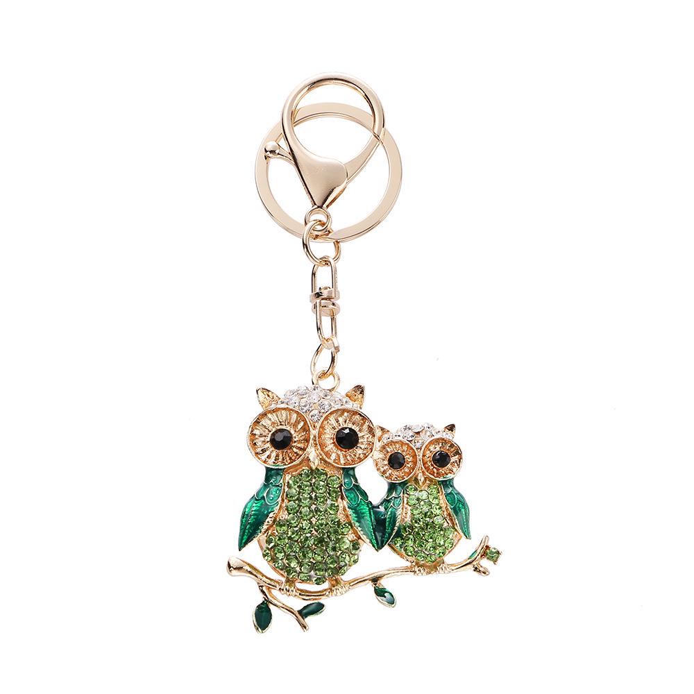 European Diamond-Studded Owl Keychain: Stylish Parent-Child Pendant for Bags & Cars