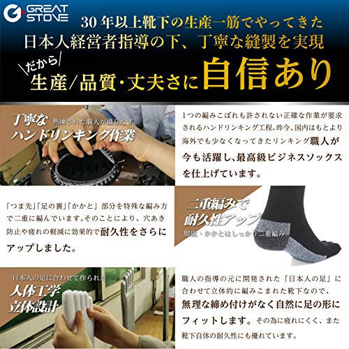 GREAT STONE Men's Five-Toe Socks (Set of 6) - Tough and Durable Double-Soled Socks with Silk Lining, Thick, Moisture-Wicking, Quick-Drying, Sizes 25-2