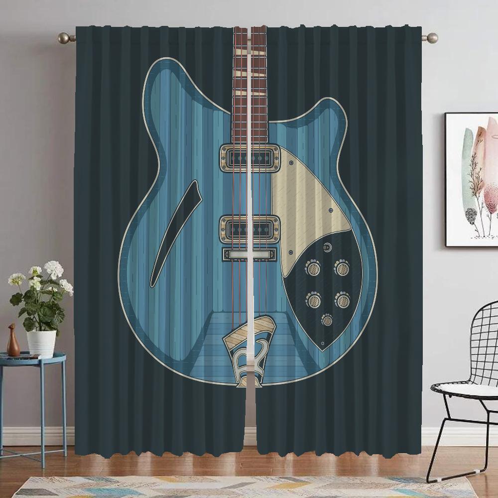 Guitar Pattern Curtains for Living Room Curtain Tulle for Bedroom Shades Home Interior Curtains 2 Pieces Halloween Decoration