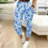 Sommer Damen Blumenpflanzen Print Jogginghose Lockerer Schnitt Kordelzug Jogginghosen Elastischer Bund Tägliche Lässige Hosen