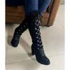 High-heeled Fashion Boots 2025 Winter New Slimming Plus-size Thick-heeled Cross-strap Boots