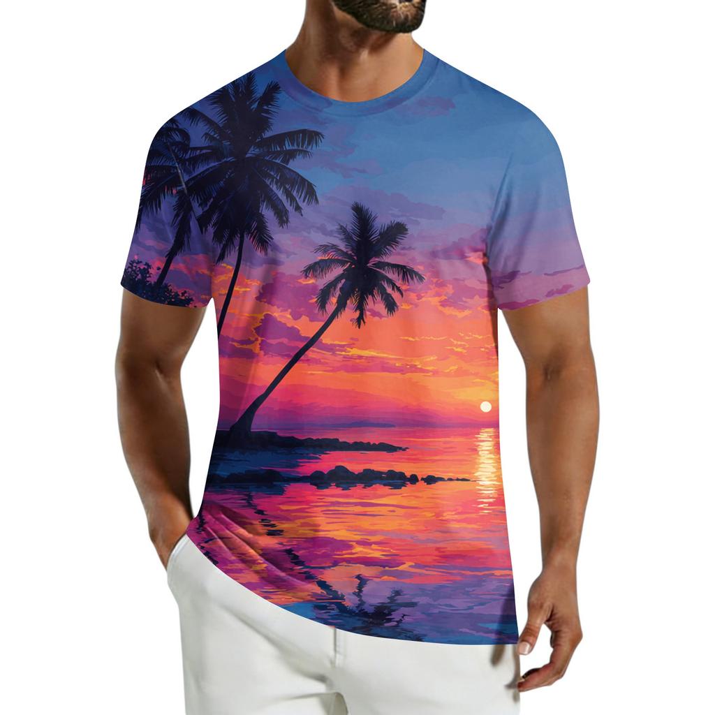 Men's Casual Hawaiian Print Short-Sleeve T-Shirt