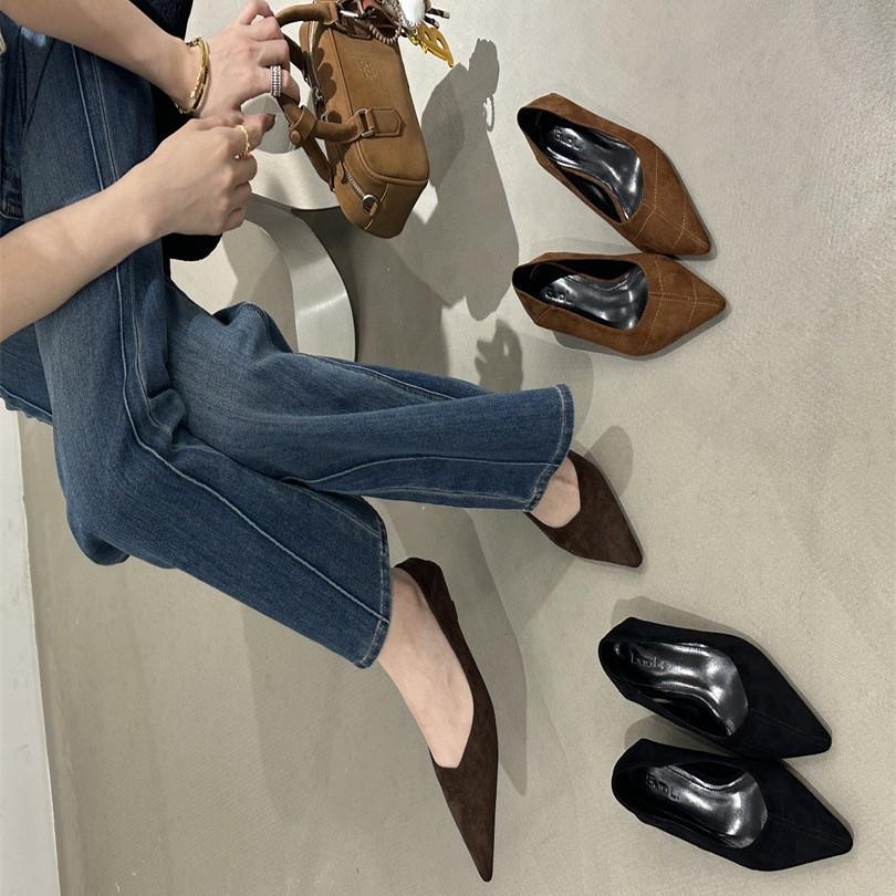 Spot~ OL Professional Versatile Basic Women's Shoes 2025 Spring New Pointed Cat Heel Single Shoes Women