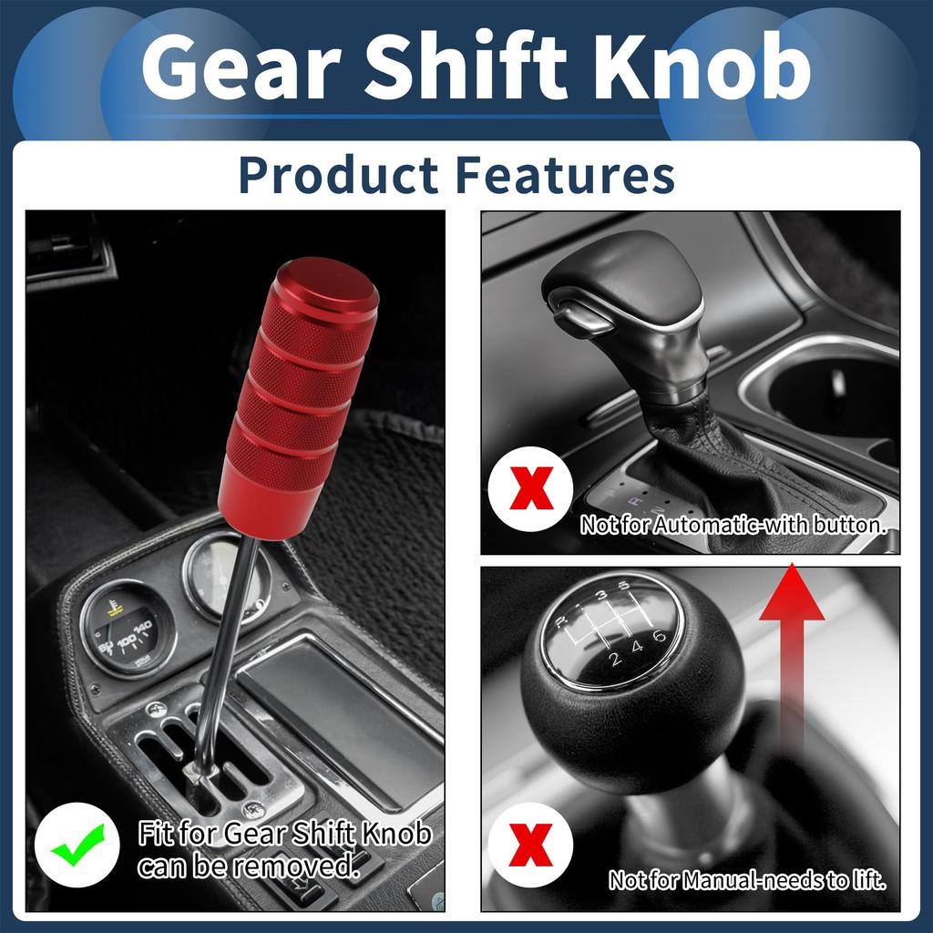 Hihaha 96mm Universal Shift Knob for Gear 1 Set Manual/Automatic Vehicles, Red, Shifter, M8x1.25 & M10x1.25 & M12x1.25 & M10x1.5mm,