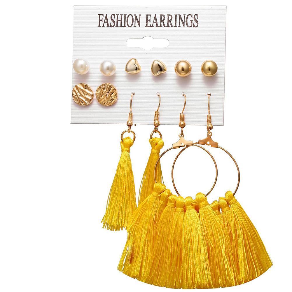6 pairs Women Fashionable Bohemian Tassels Romantic Earrings Flower Pattern Earrings