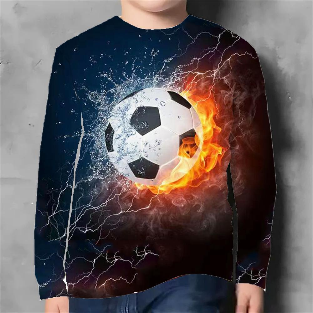 Frühlings- und Herbst-Rundhals-Oberteil mit 3D-Druck-Fußballmuster, modisch, lässig, langärmelig, Kinder-Jungen-T-Shirts