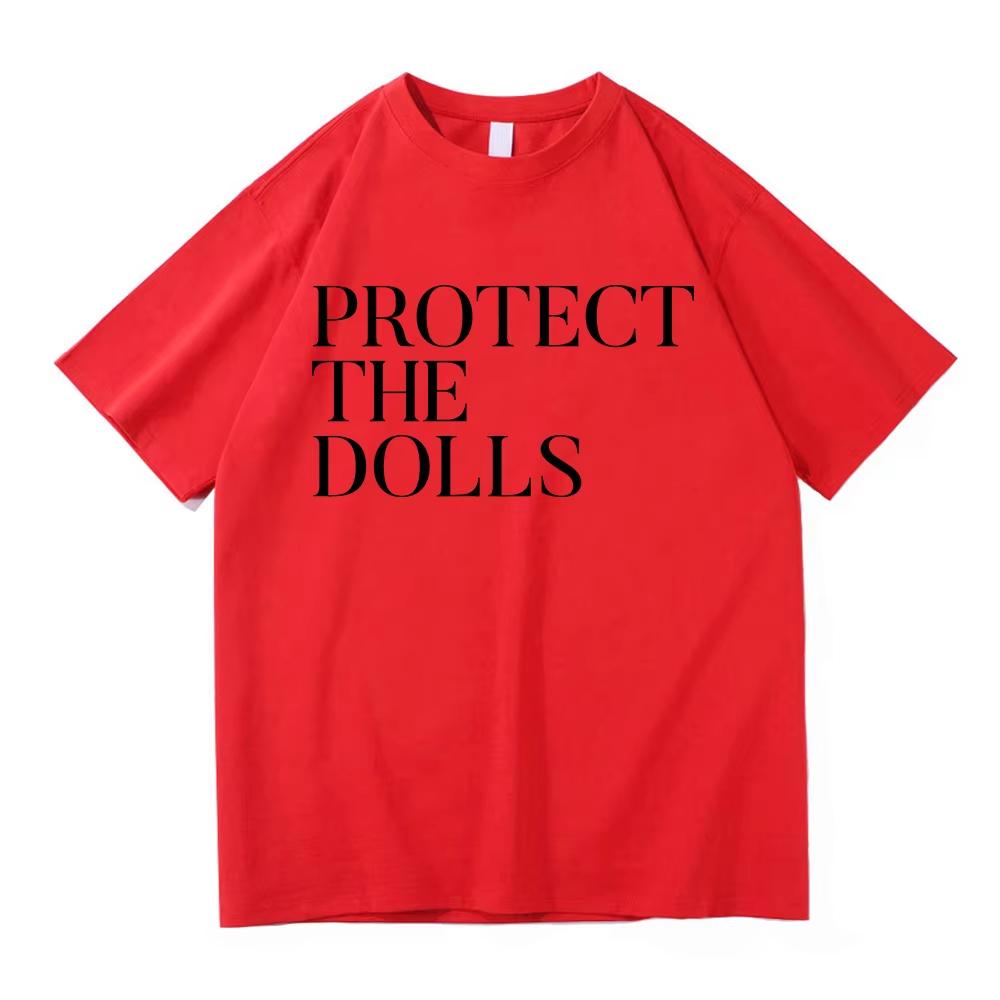 2026 New Protect The Dolls T Shirt MenWomen Harajuku Aesthetic Letter Print Tshirt Men and Women Short Sleeved Tops Tshirts
