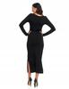 Moraj Women'S Long Fitted Dress With Long Sleeves And A Slot, Size Xs, Black