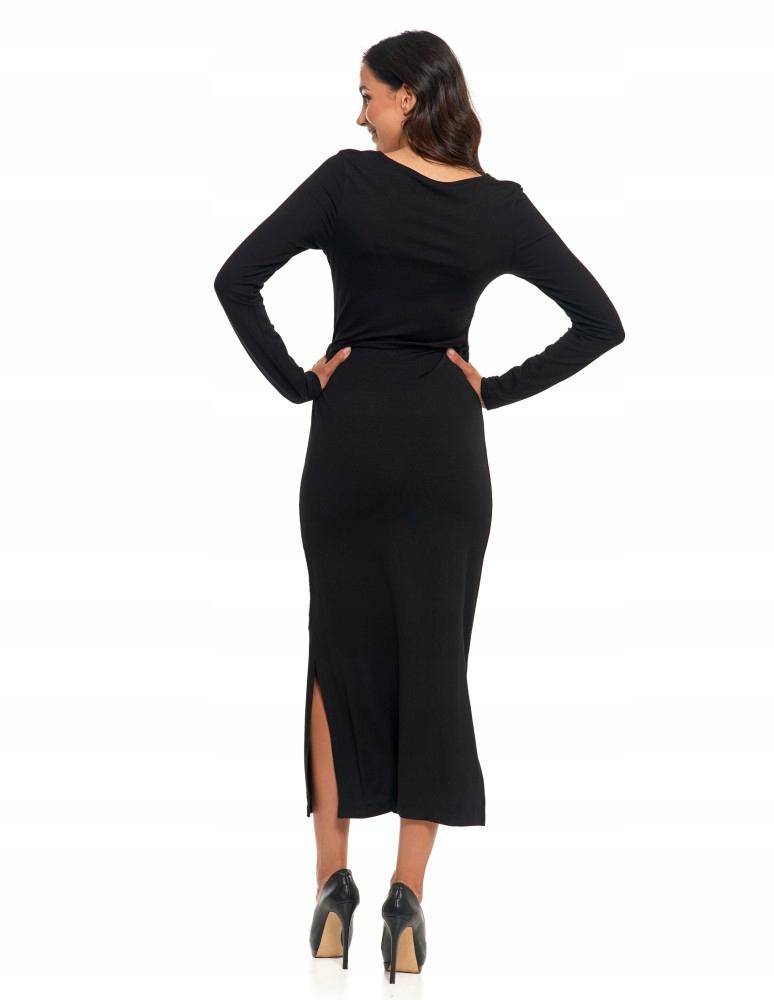 Moraj Women'S Long Fitted Dress With Long Sleeves And A Slot, Size Xs, Black
