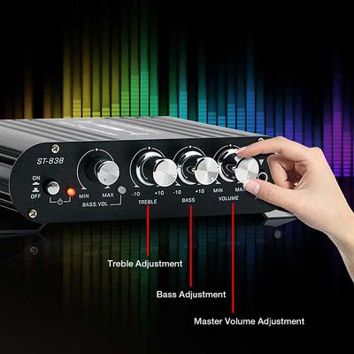ST-838 HiFi 2.1 Channel Audio Amplifier Bass and Treble Adjustment 80W*2 Black Car Home Amp Mini Media Player