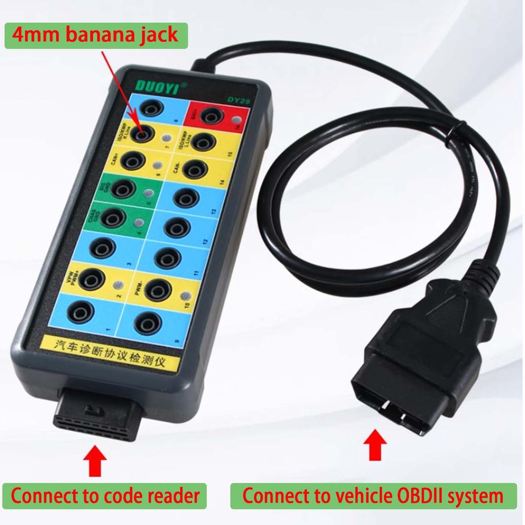 DY29 Automotive Diagnostic Protocol Detector, OBD2 Breakout Box Vehicle OBDII Interface Monitor Communication, 4mm Banana Jack