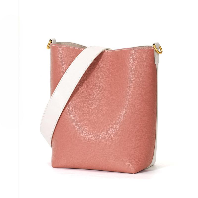Ein-Schulter-Tasche Modische und Vielseitige Achseltasche Echtes Leder Damenhandtasche Pendler Große Kapazität Eimertasche