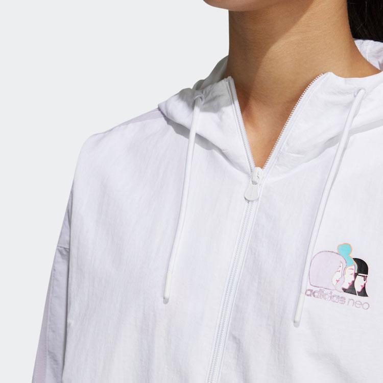 Adidas Neo Three-Stripe Color Block Long Sleeve Hooded Jacket Women Jacket White H45099