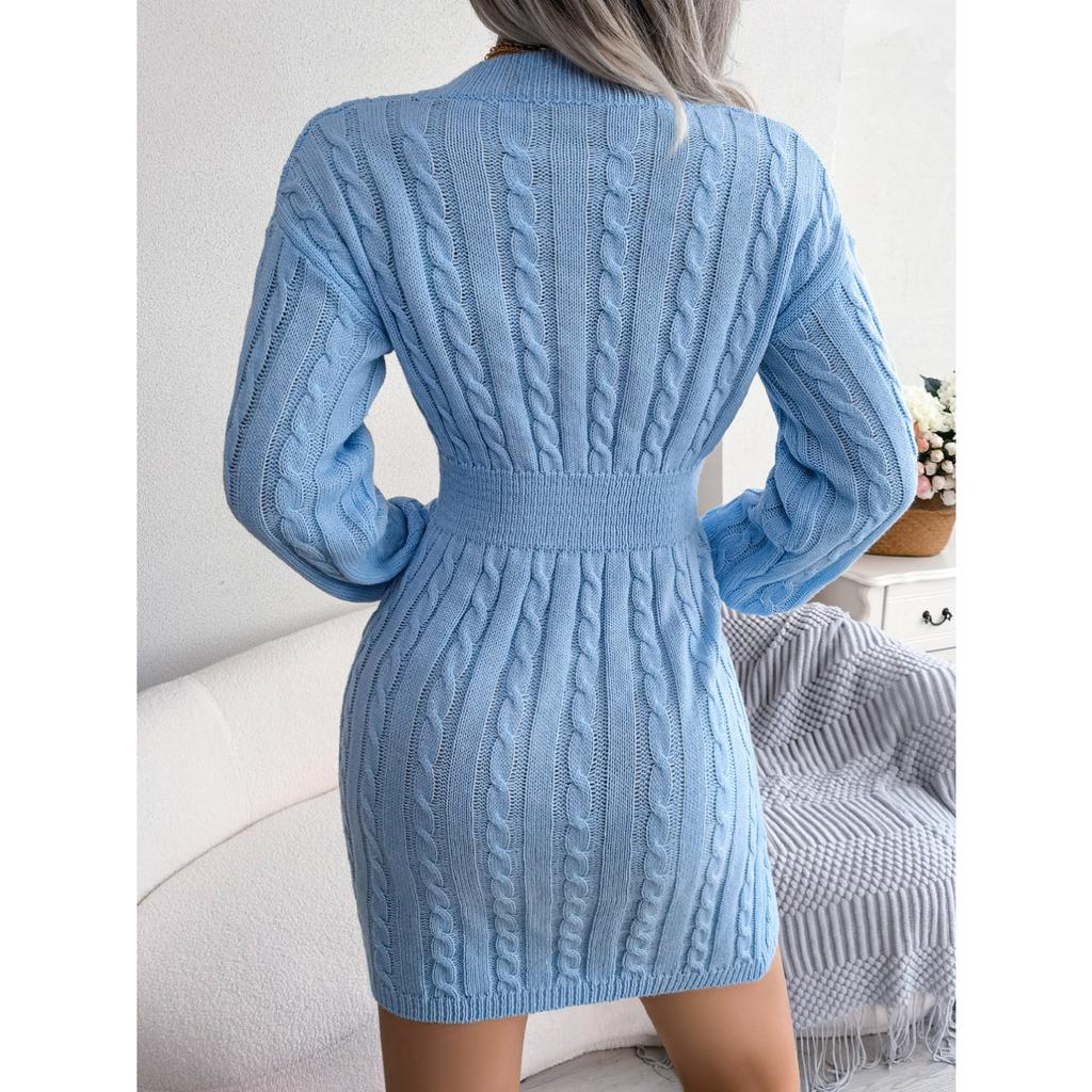 GMXIA Autumn and Winter Fashion Waist-cinching, Twisted Figure-hugging Dresses, Woolen Dresses and Women's Clothing