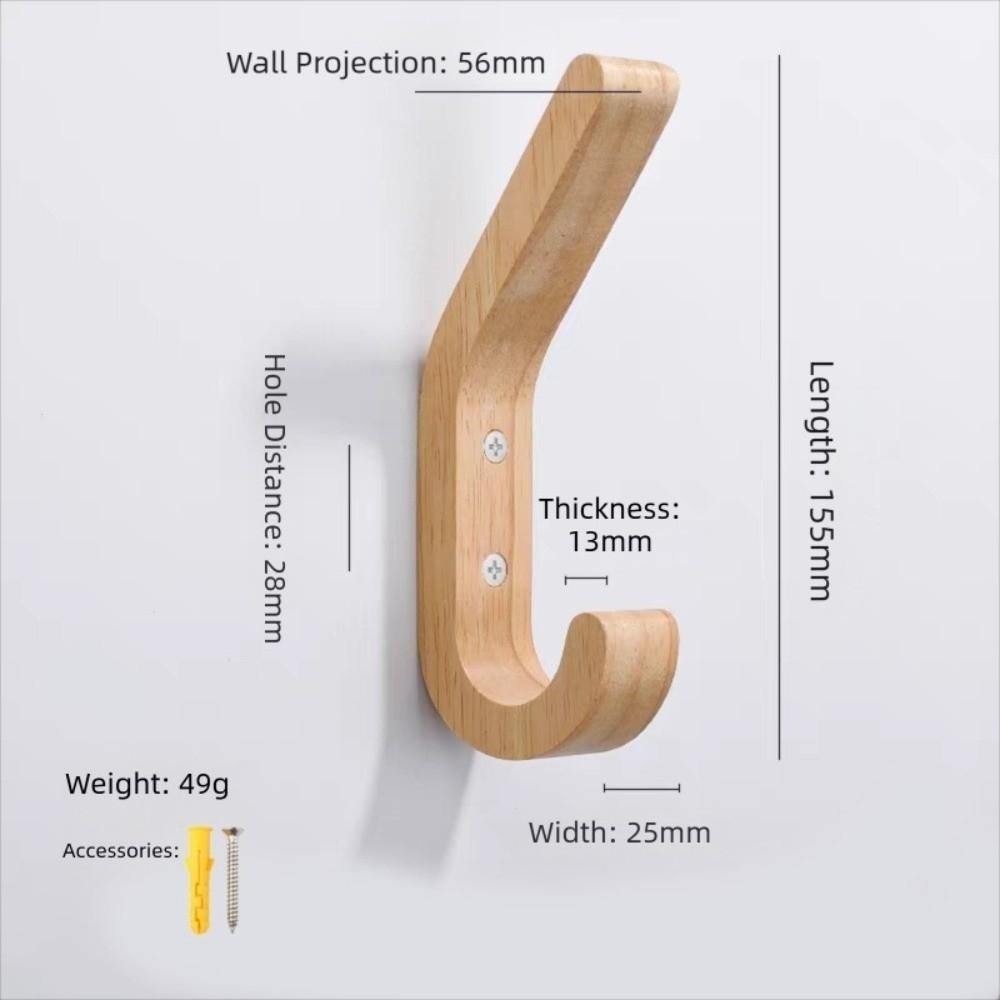 1Pcs Vintage Wall Mounted Wooden Coat Hooks Double Hook With Screws Oak Hooks Heavy Duty Wood Wall Hooks Bedroom