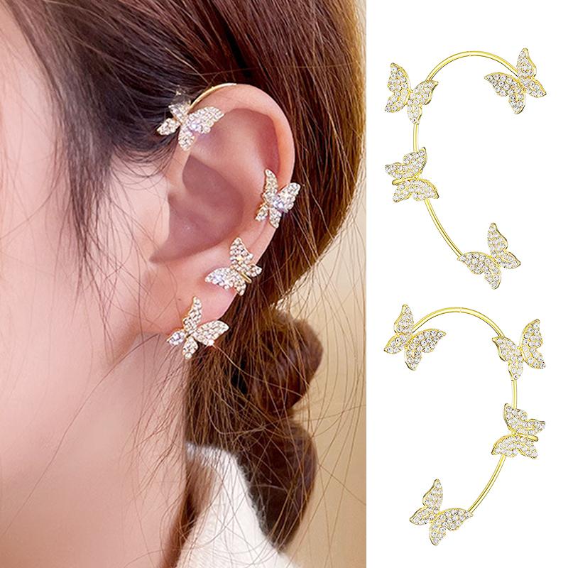 Fashion Butterfly Earrings for Women Sparkling Zircon Crystal Ear Clip Earrings Gold Silver Color Wedding Jewelry Accessories