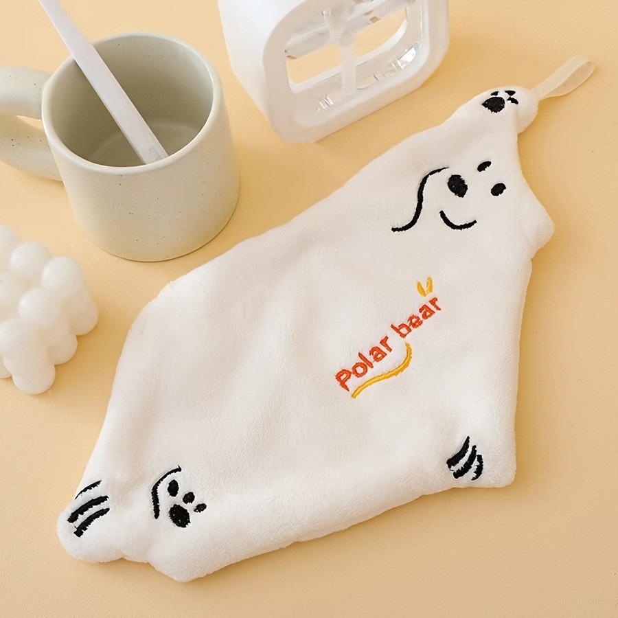 1pcs Cartoon Polar Bear Hand Towel, Hanging Thick Absorbent Towel, Household Cute Hand Towel, Ear Hanging Hand Towel
