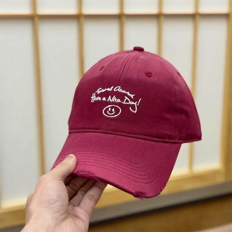 Spring And Summer Cotton Smiley Face Cartoon Soft Top Baseball Cap Women'S Versatile Embroidery Cap Sun Hat
